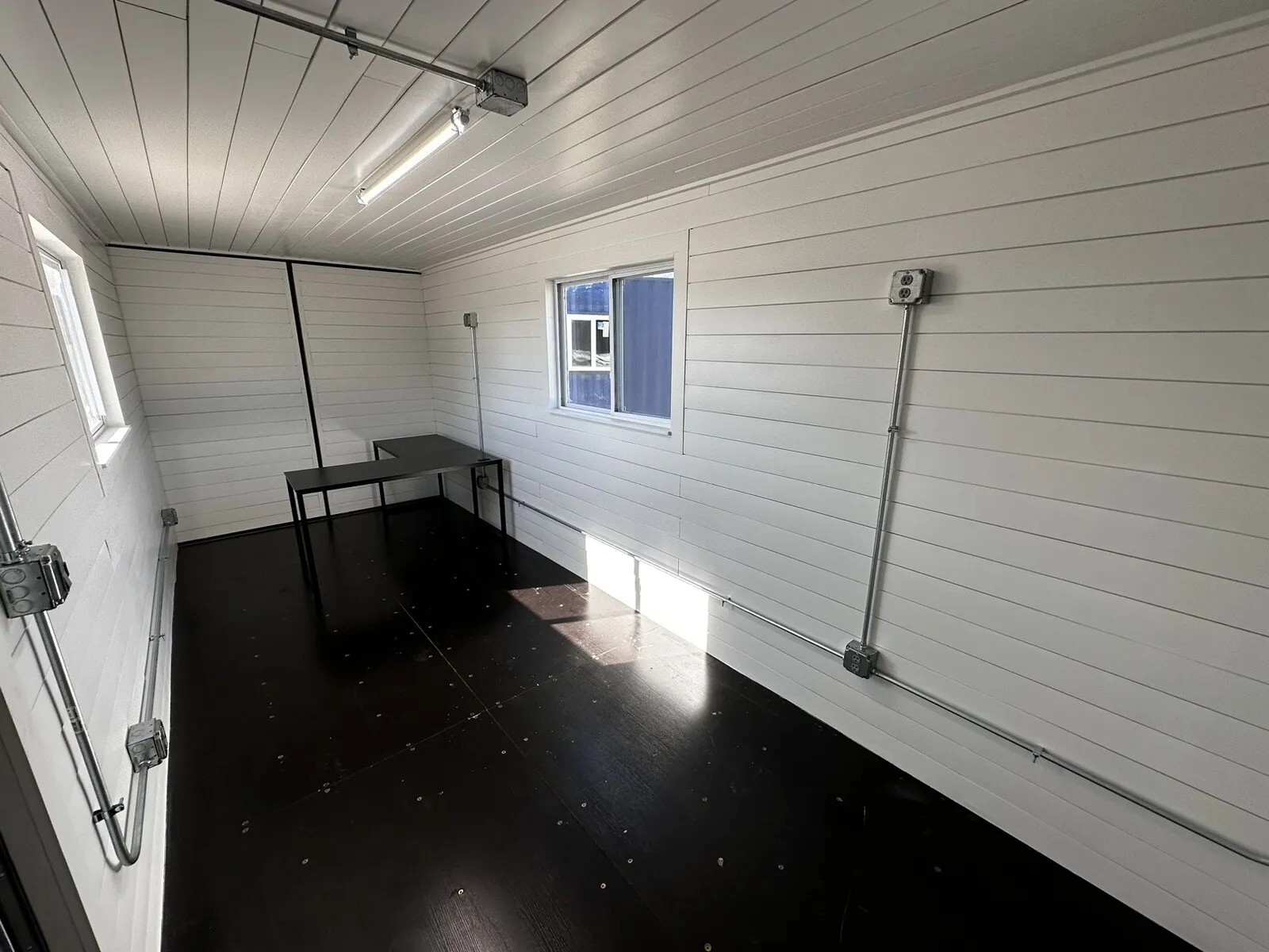 20 ft 20’ slate gray shiplap 120v shipping container office minisplit